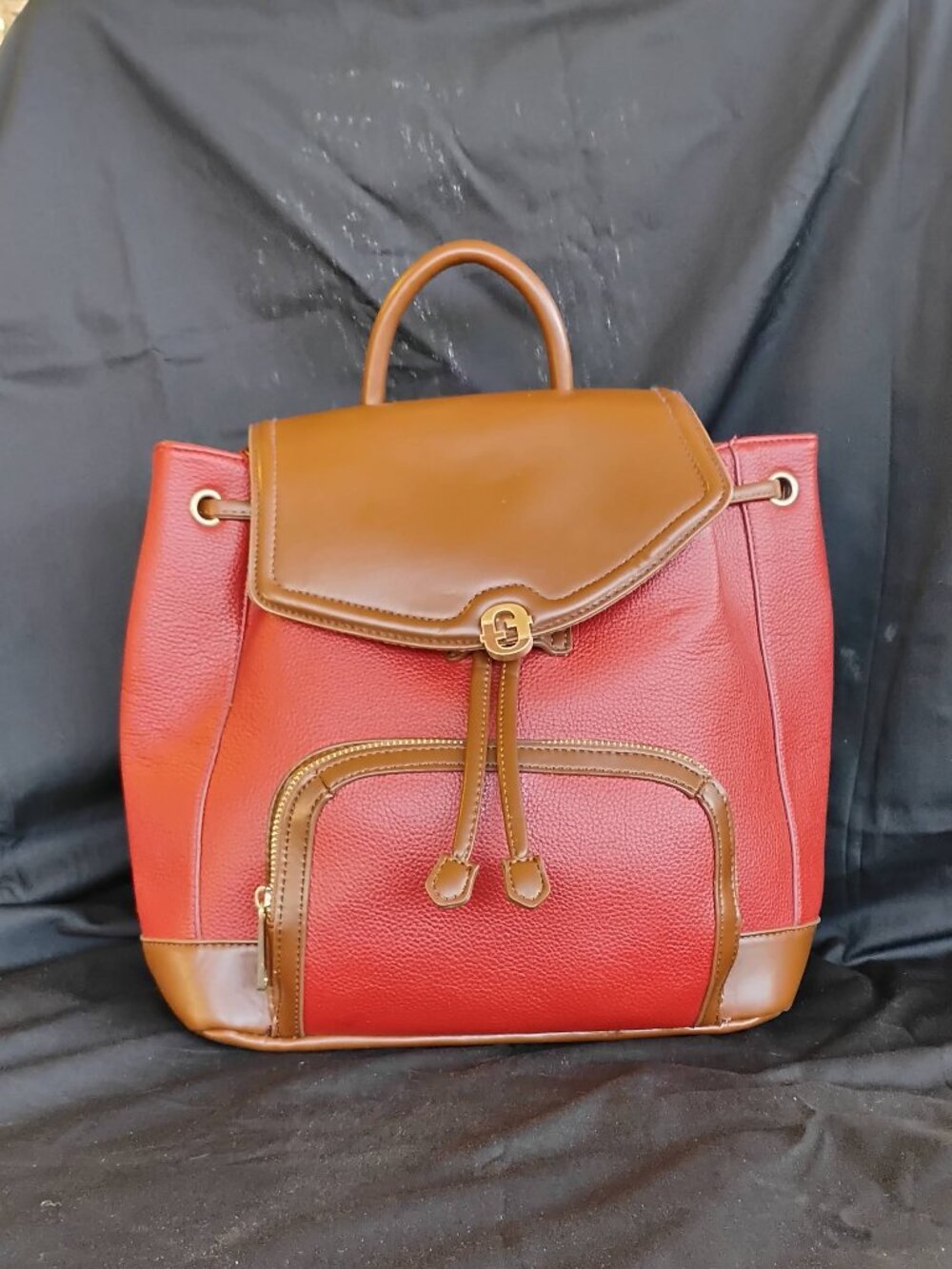 Time & Tru Red Faux Leather Backpack